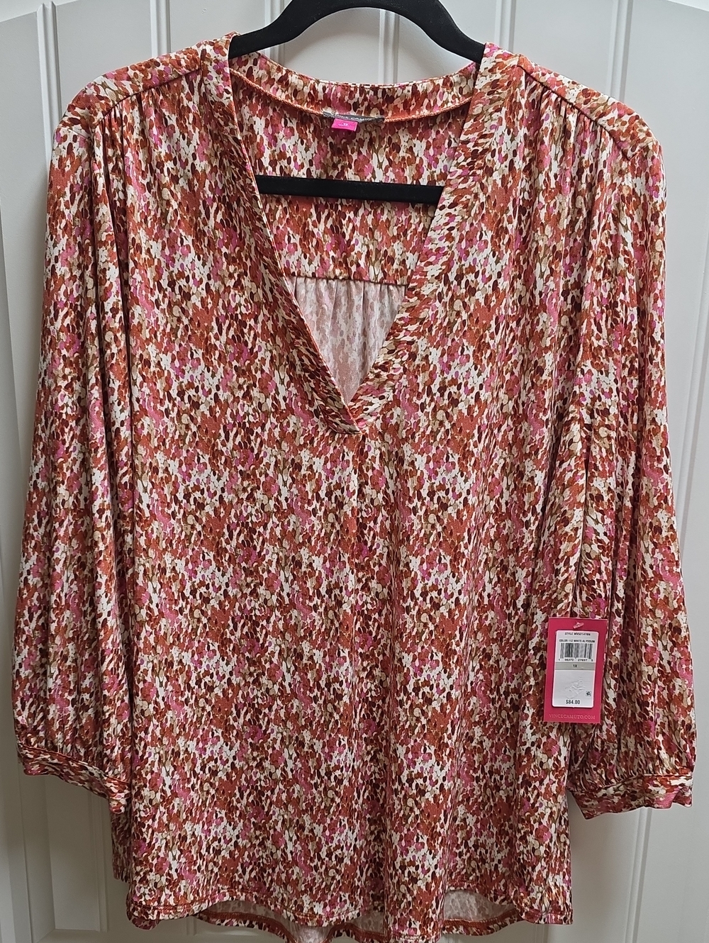 Vince Camuto Women’s V-Neck Floral Print Blouse - Pink & Rust
